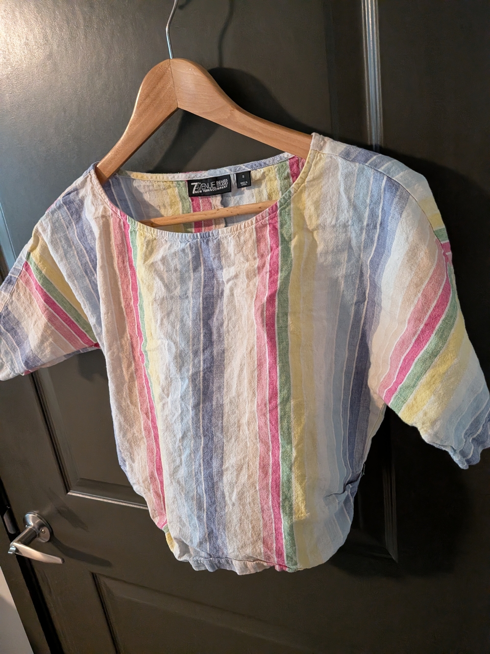 7th Avenue Multicolor Striped Linen Blend Top - Pastel Stripe
